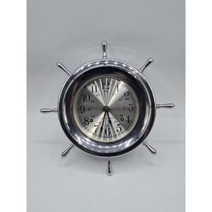 Seth Thomas Helmsman Ship Wheel Clock Nautical Chrome Maritime Boat Alarm Clock
